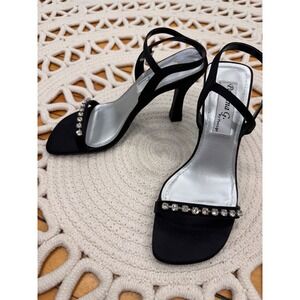 Paulina G by Two Lips Whitlie Black Rhinestone Square Toe Ankle Strap Heels 7M